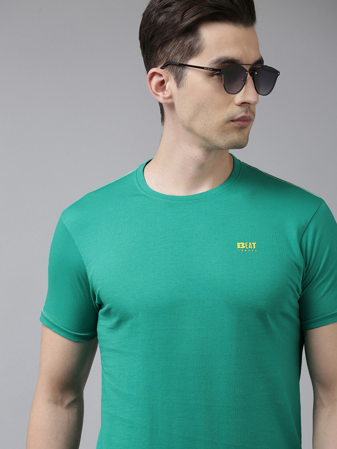 

BEAT LONDON by PEPE JEANS Men Sea Green Brand Logo Pure Cotton Applique Slim Fit T-shirt