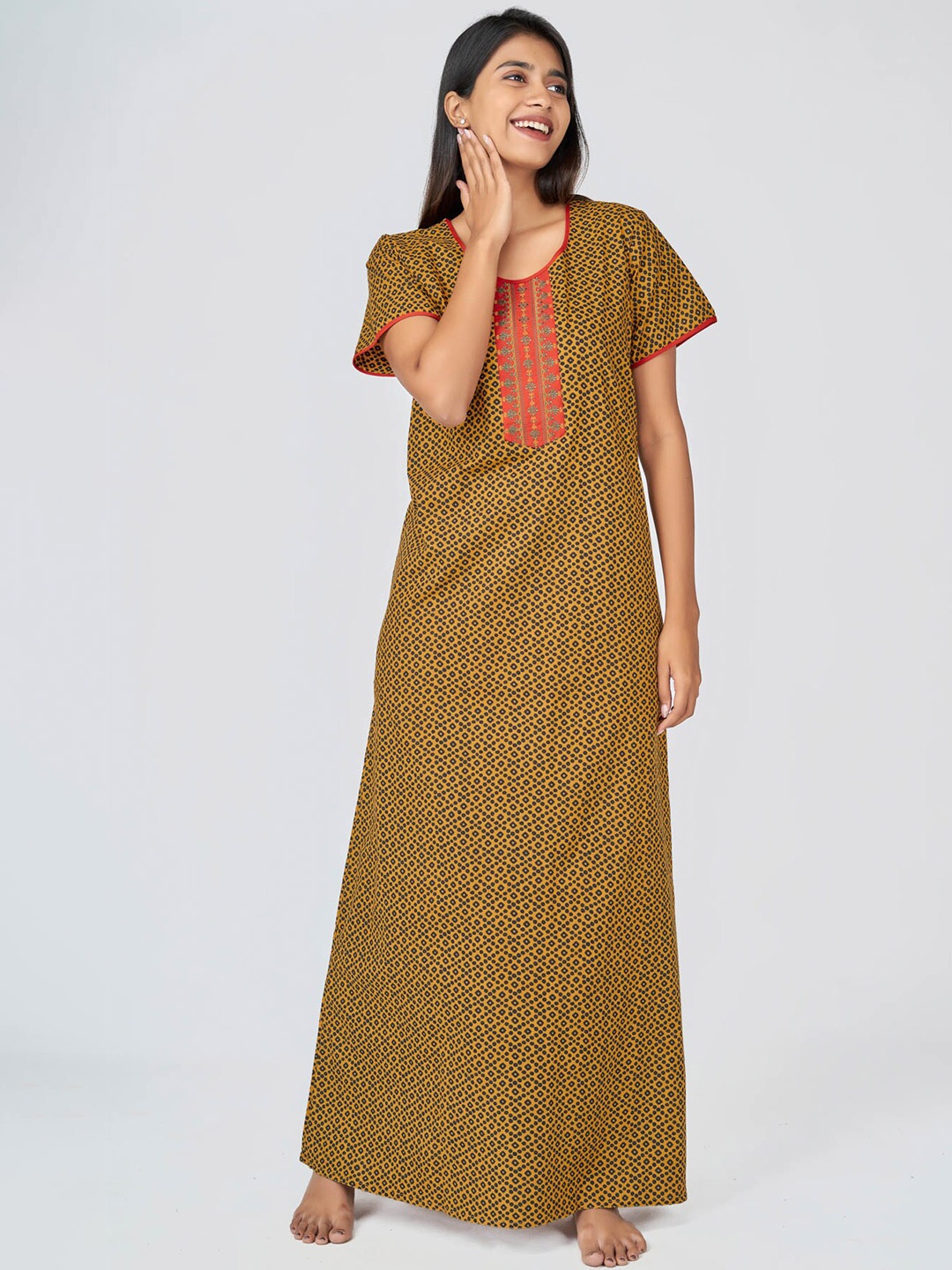 

Maybell Yellow Printed Maxi Nightdress