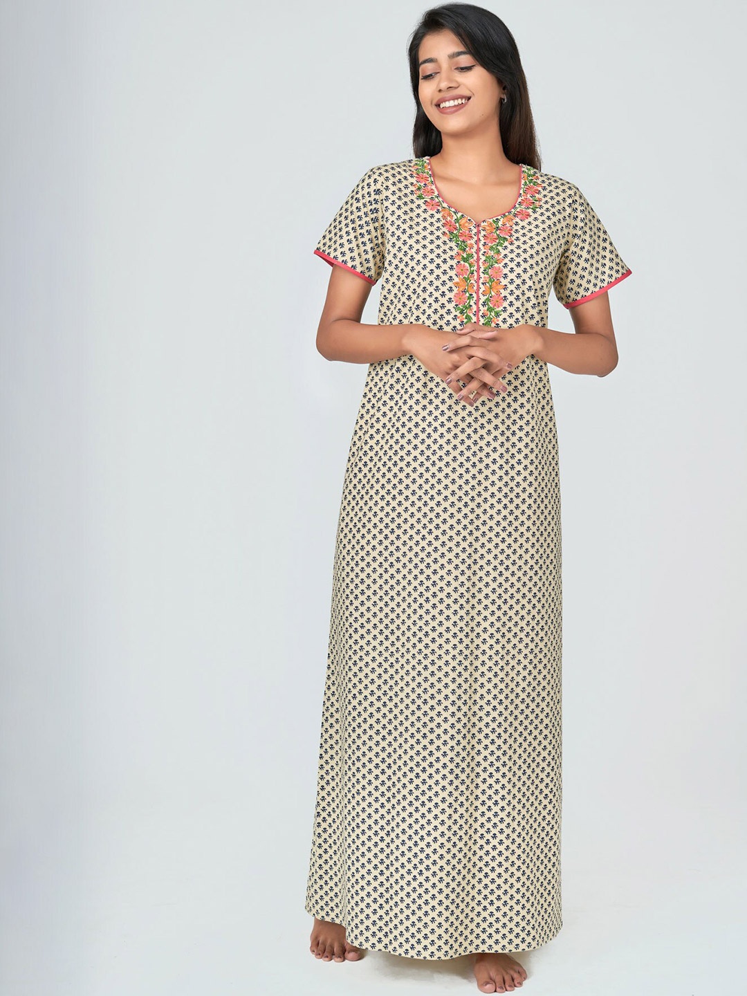 

Maybell Blue Printed Pure Cotton Maxi Nightdress