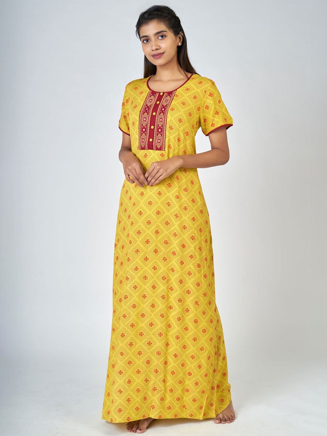 

Maybell Yellow Printed Maxi Nightdress
