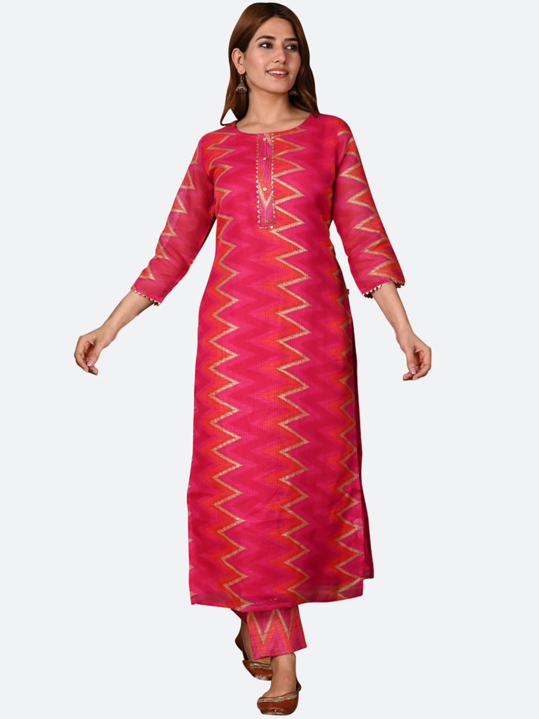 

KALINI Women Pink Printed Panelled Kurta with Trousers