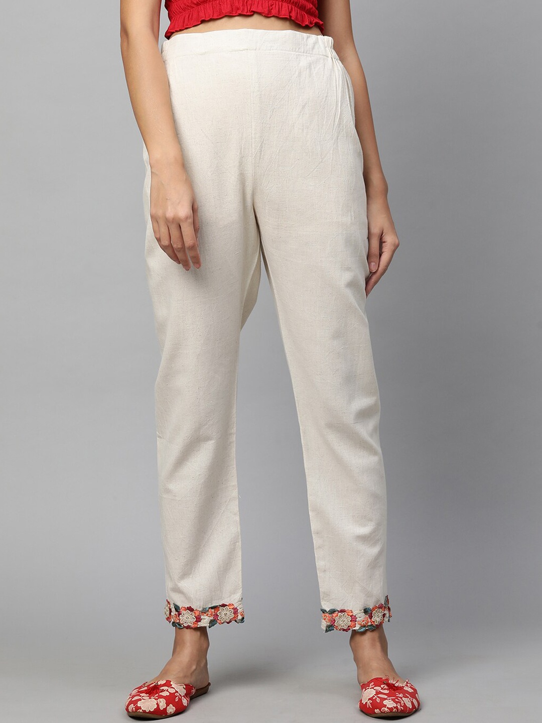 

FASHOR Women Off White Comfort Trousers