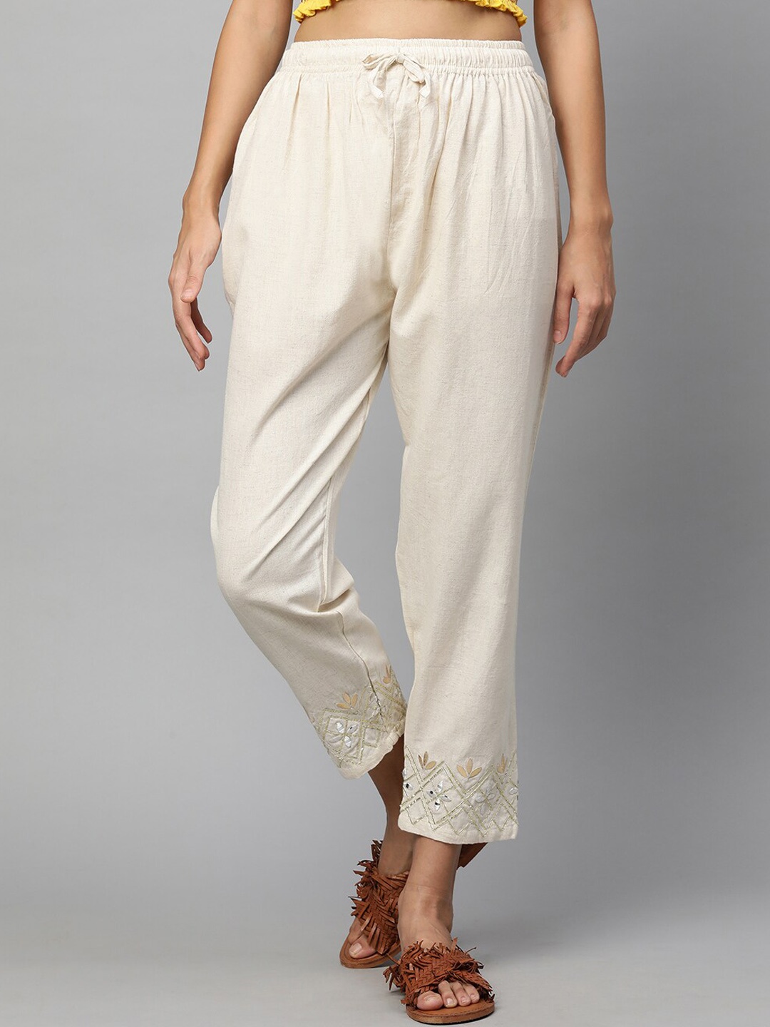 

FASHOR Women Off White Comfort Pleated Trousers