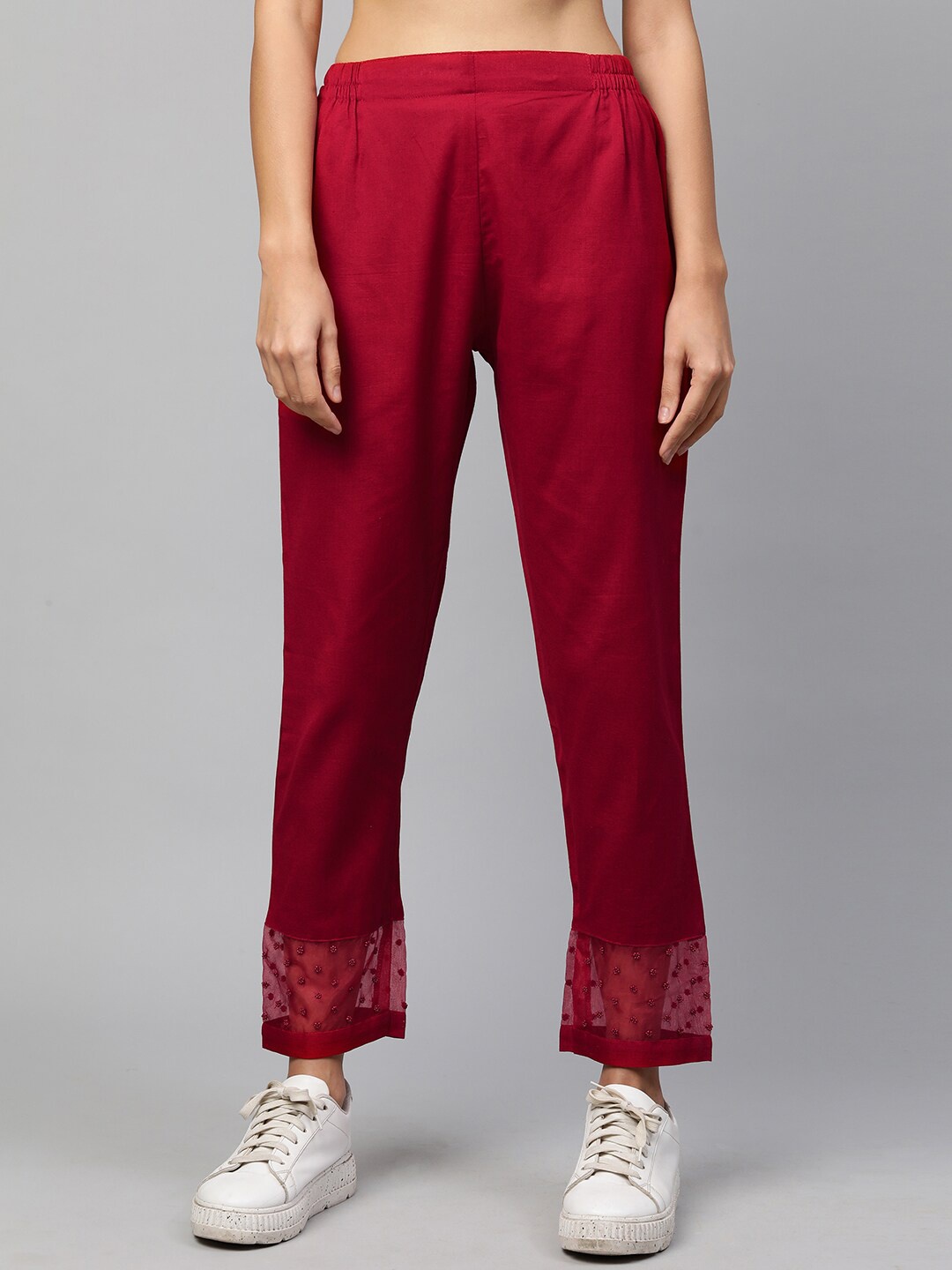 

FASHOR Women Red Solid Comfort Chinos Trousers