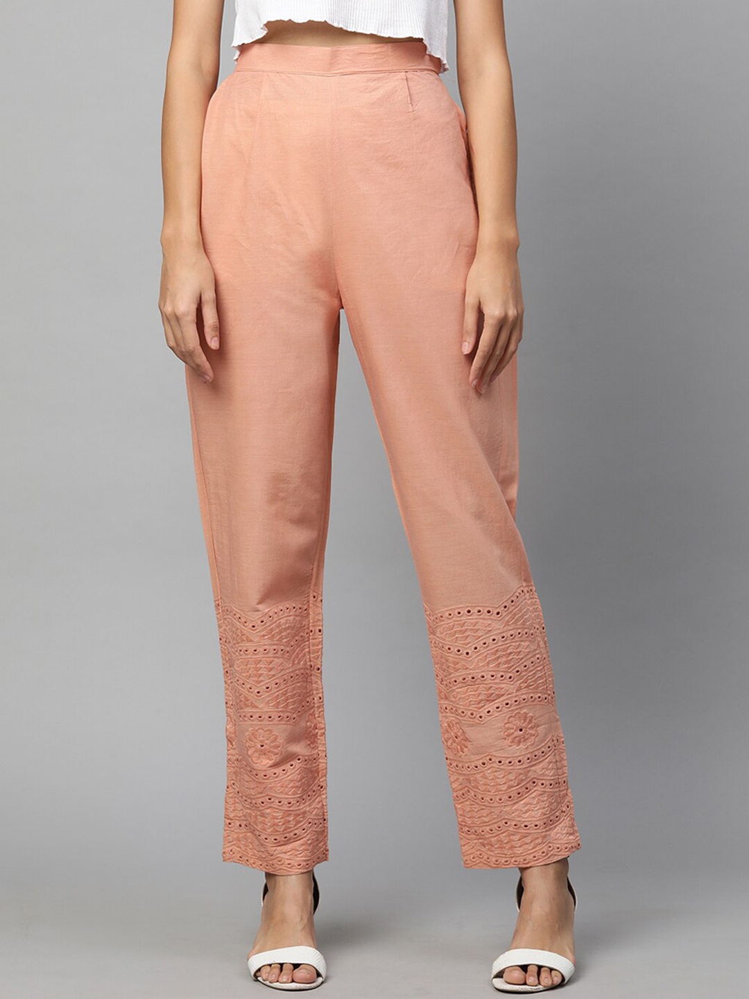 

FASHOR Women Peach-Coloured Comfort Trousers