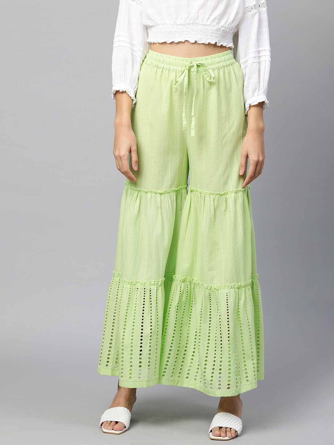 

FASHOR Women Green Flared Palazzos