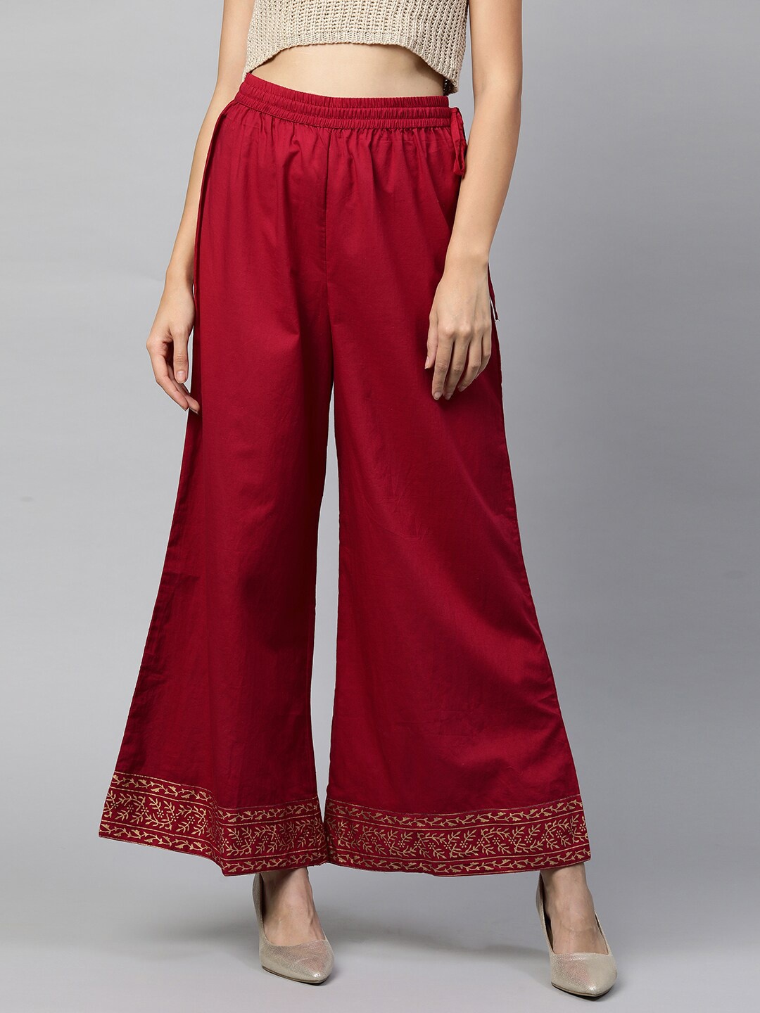 

FASHOR Women Red Floral Printed Flared Palazzos