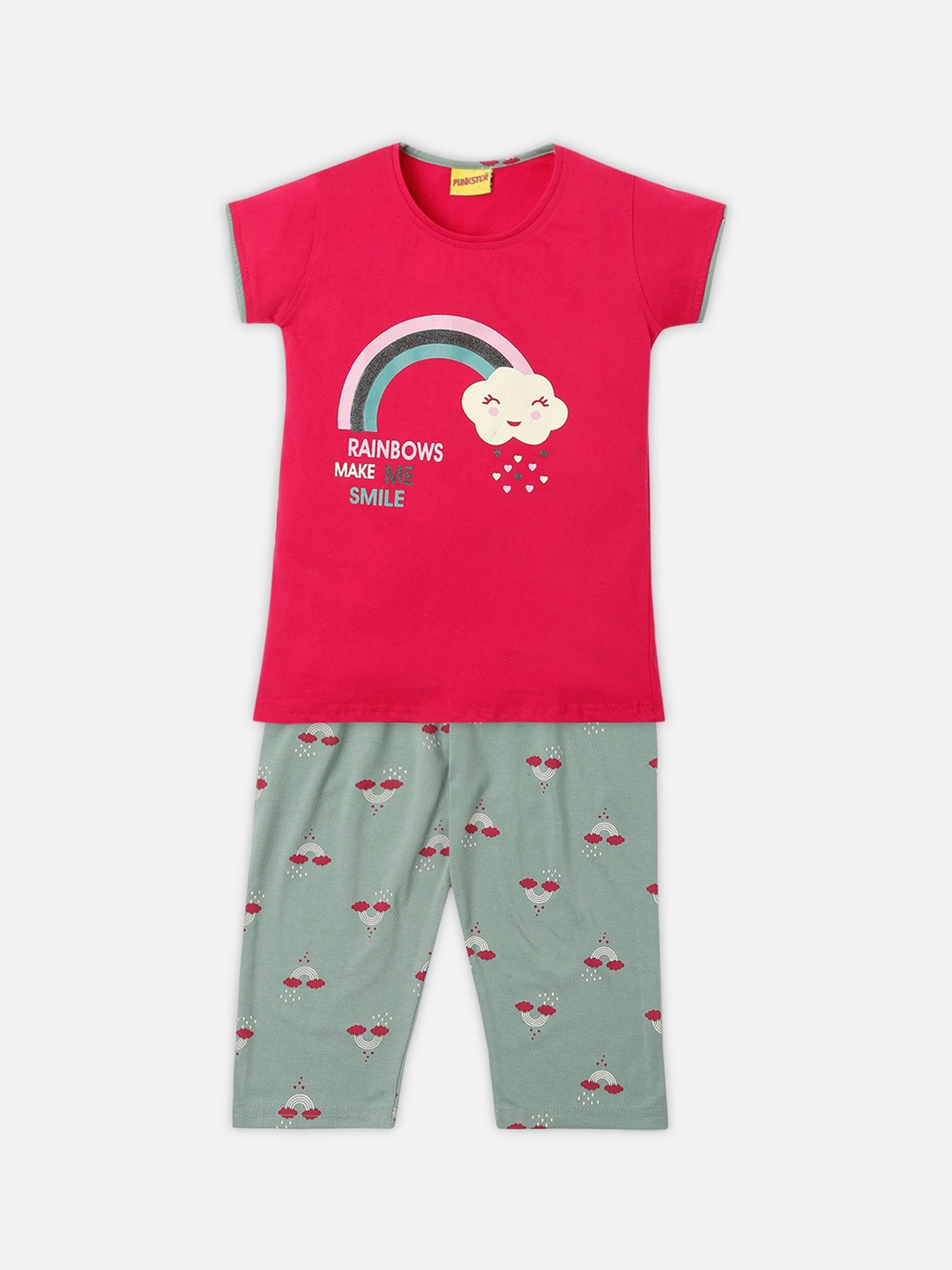 

Punkster Girls Pink & Grey Printed Night suit
