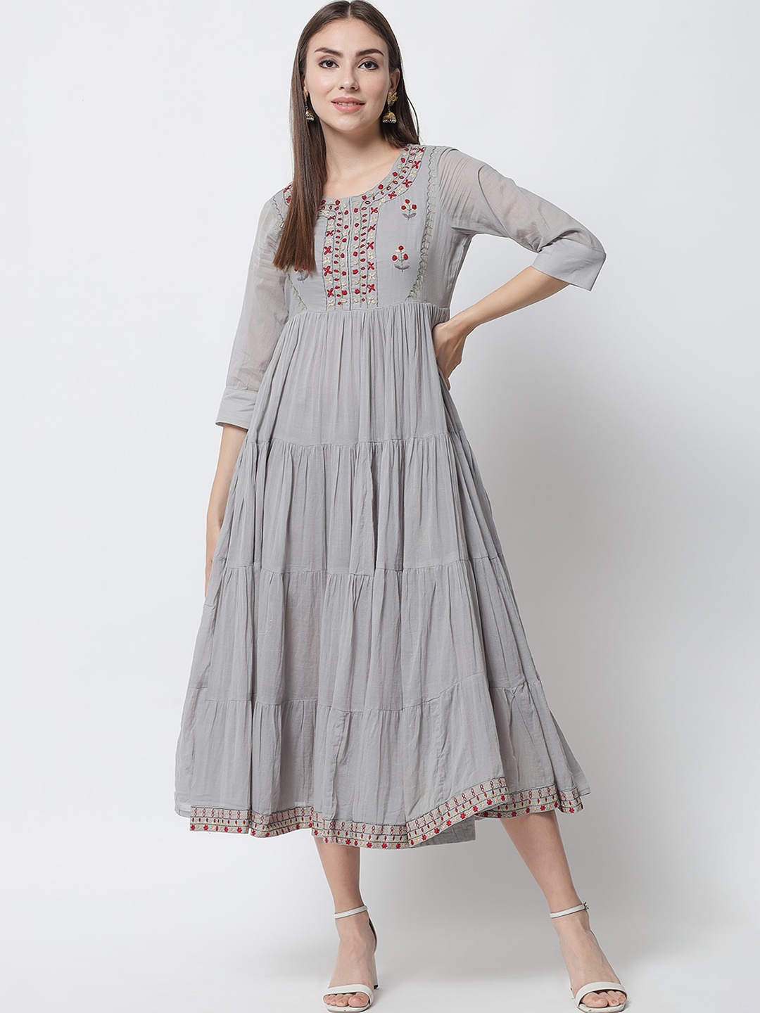 

Spera Grey Ethnic Midi Dress