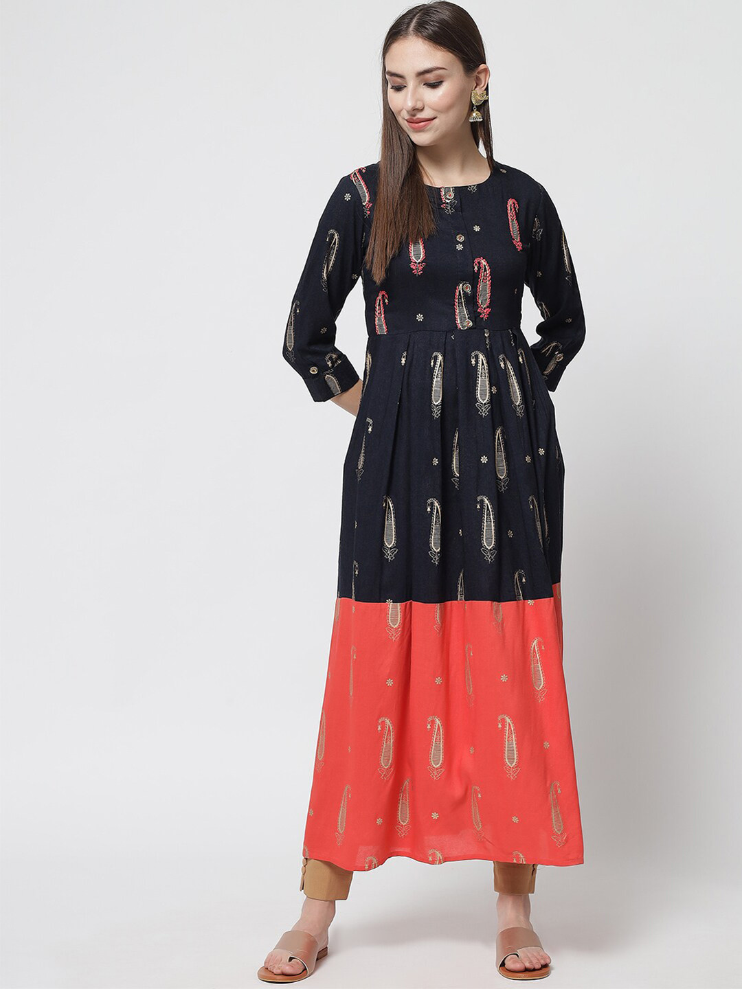 

Spera Navy Blue Ethnic Maxi Midi Dress
