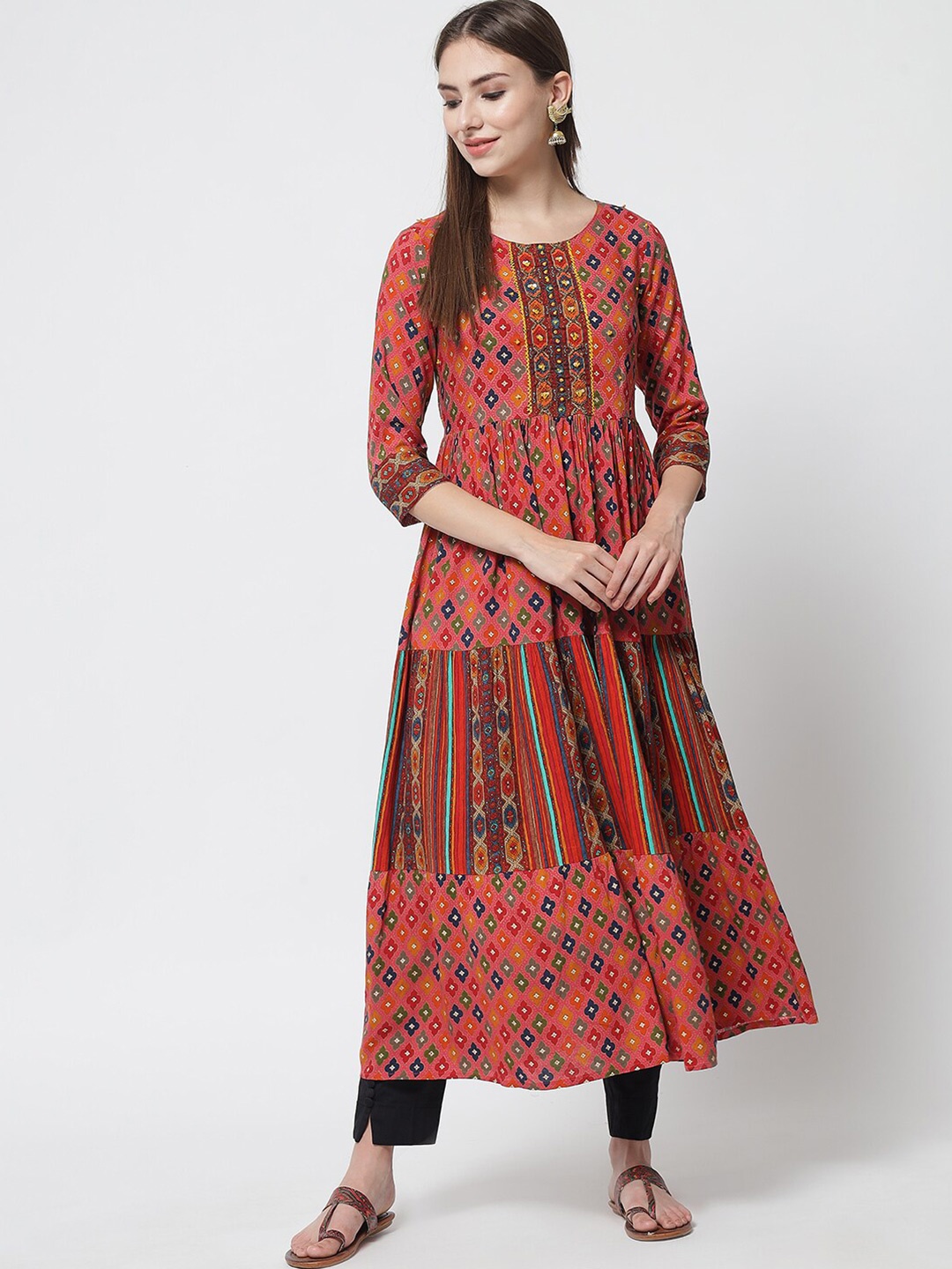 

Spera Multicoloured Floral Ethnic Midi Dress, Multi