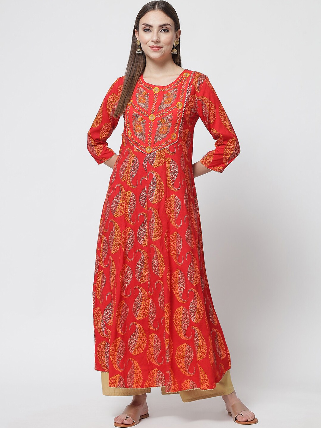 

Spera Red Ethnic Motifs Ethnic Maxi Dress