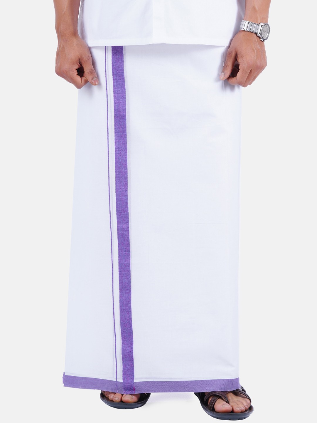 

Ramraj Men White & Purple Border Solid Cotton Dhoti
