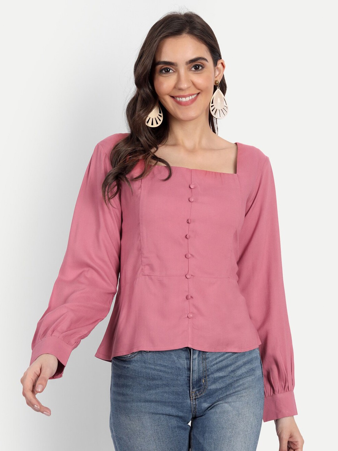 

Fab Star Women Pink Solid Square Neck Regular Top