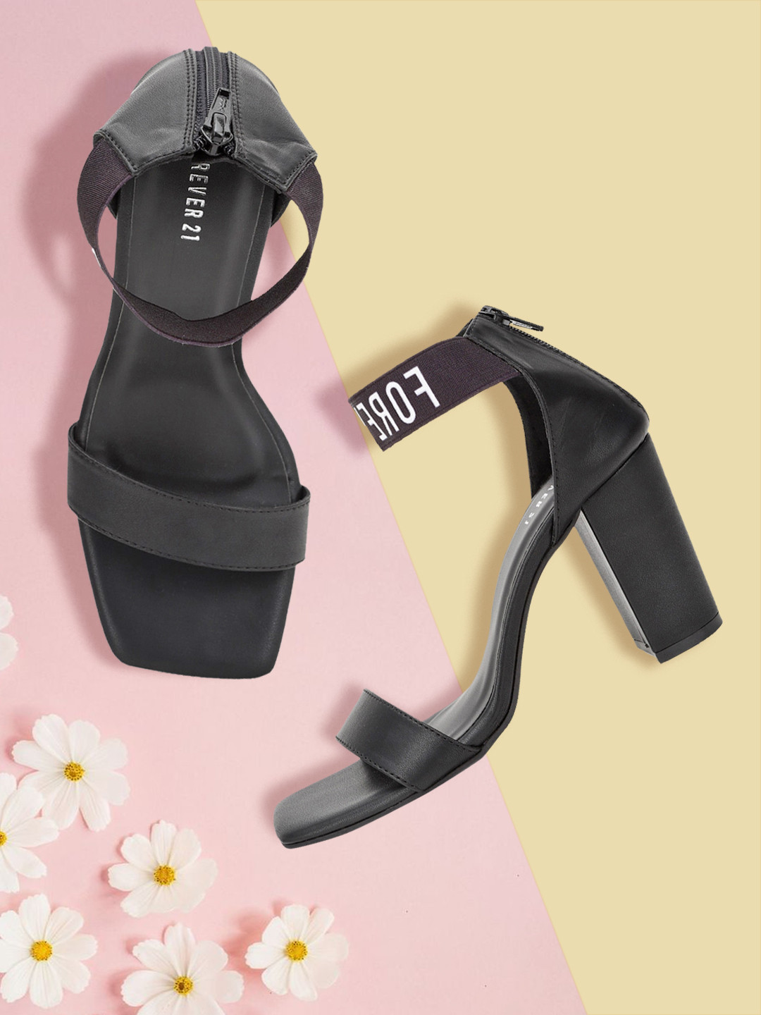 

FOREVER 21 Black PU Block Sandals