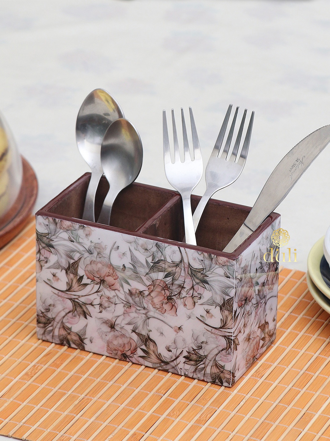 

DULI Multicoloured Floral Printed Cutlery Holder, Multi