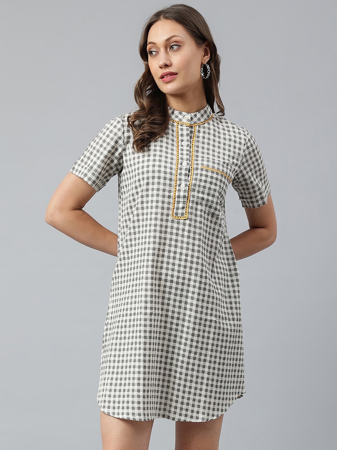 

pinwheel Grey Checked A-Line Dress