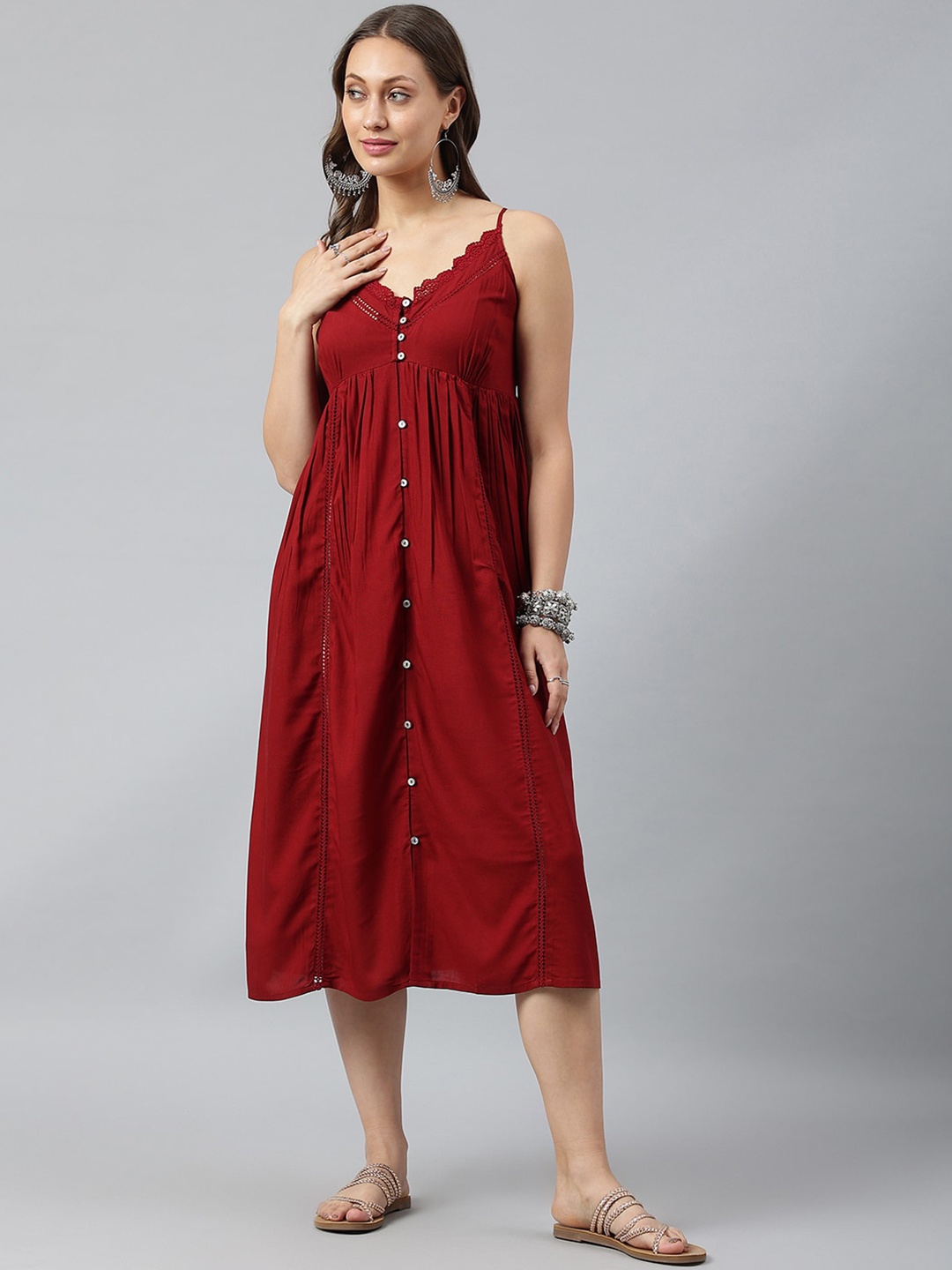 

pinwheel Burgundy A-Line Midi Dress