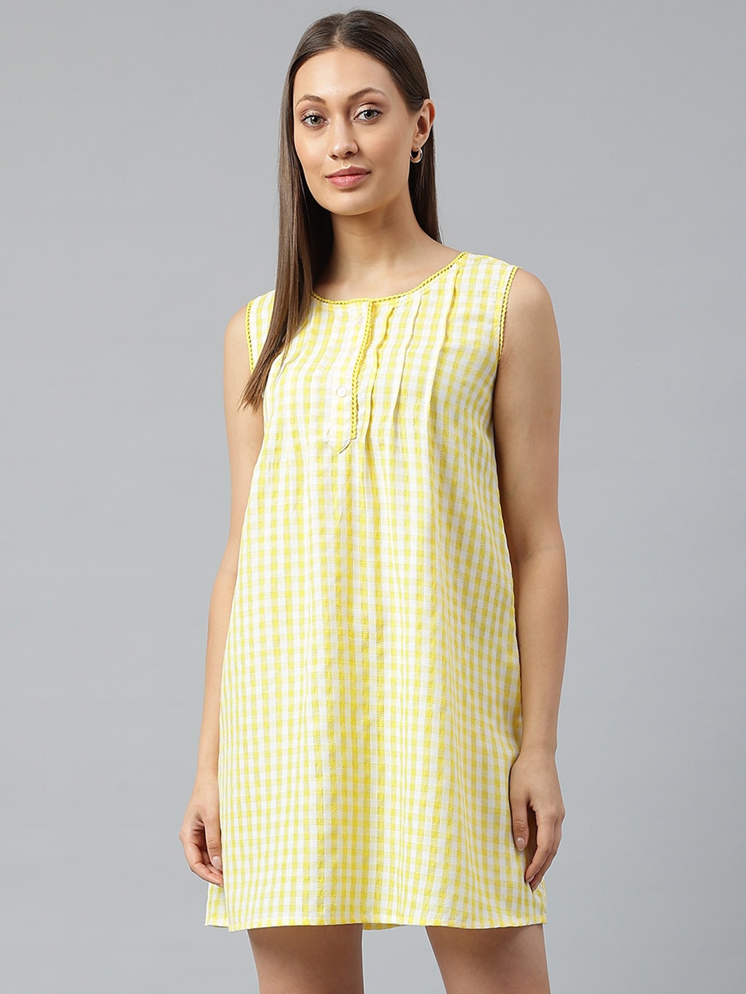 

pinwheel Yellow Checked A-Line Dress