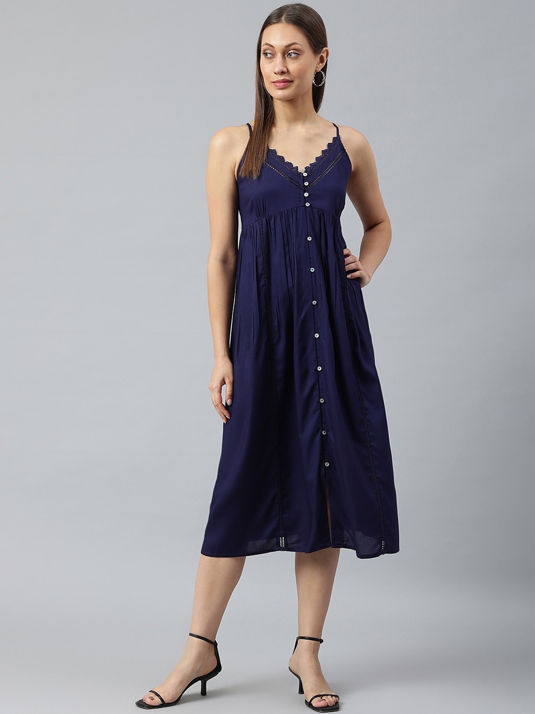 

pinwheel Navy Blue A-Line Midi Dress