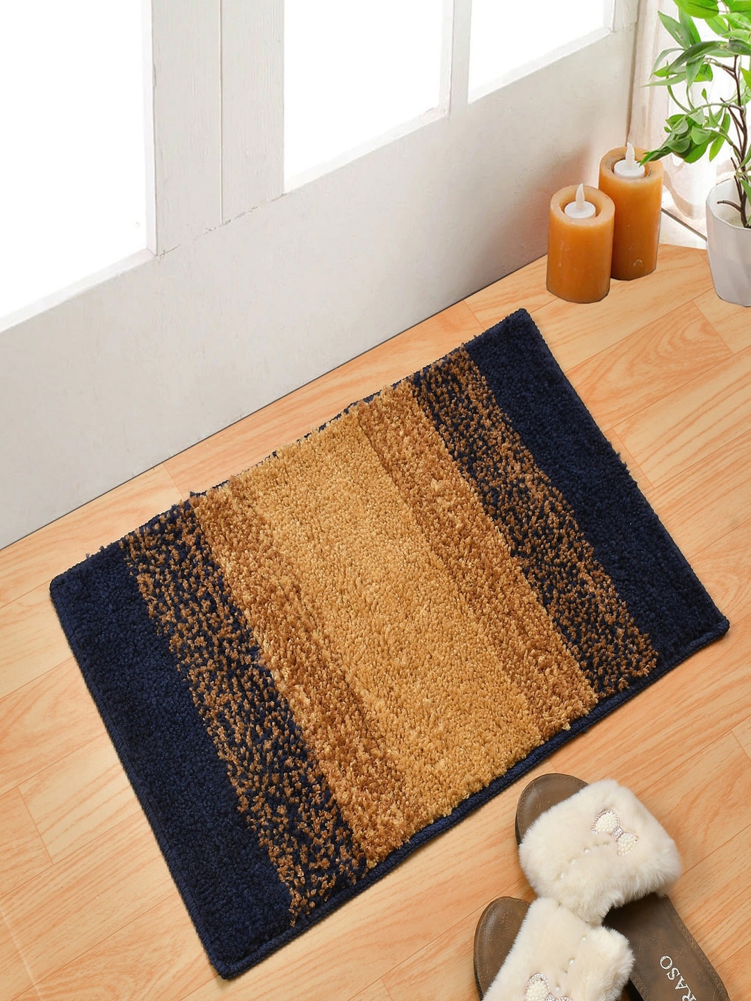 

Homefab India Set Of 2 Navy Blue & Brown Textured 1000 GSM Anti-Skid Bath Rug