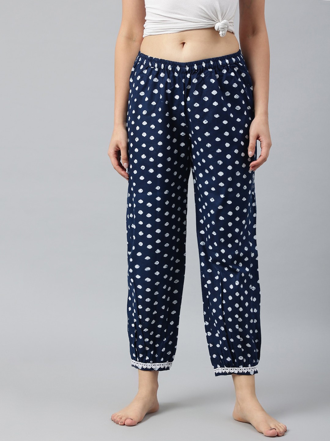 

pinwheel Women Navy Blue & White Polka Dot Print Cotton Lounge Pants
