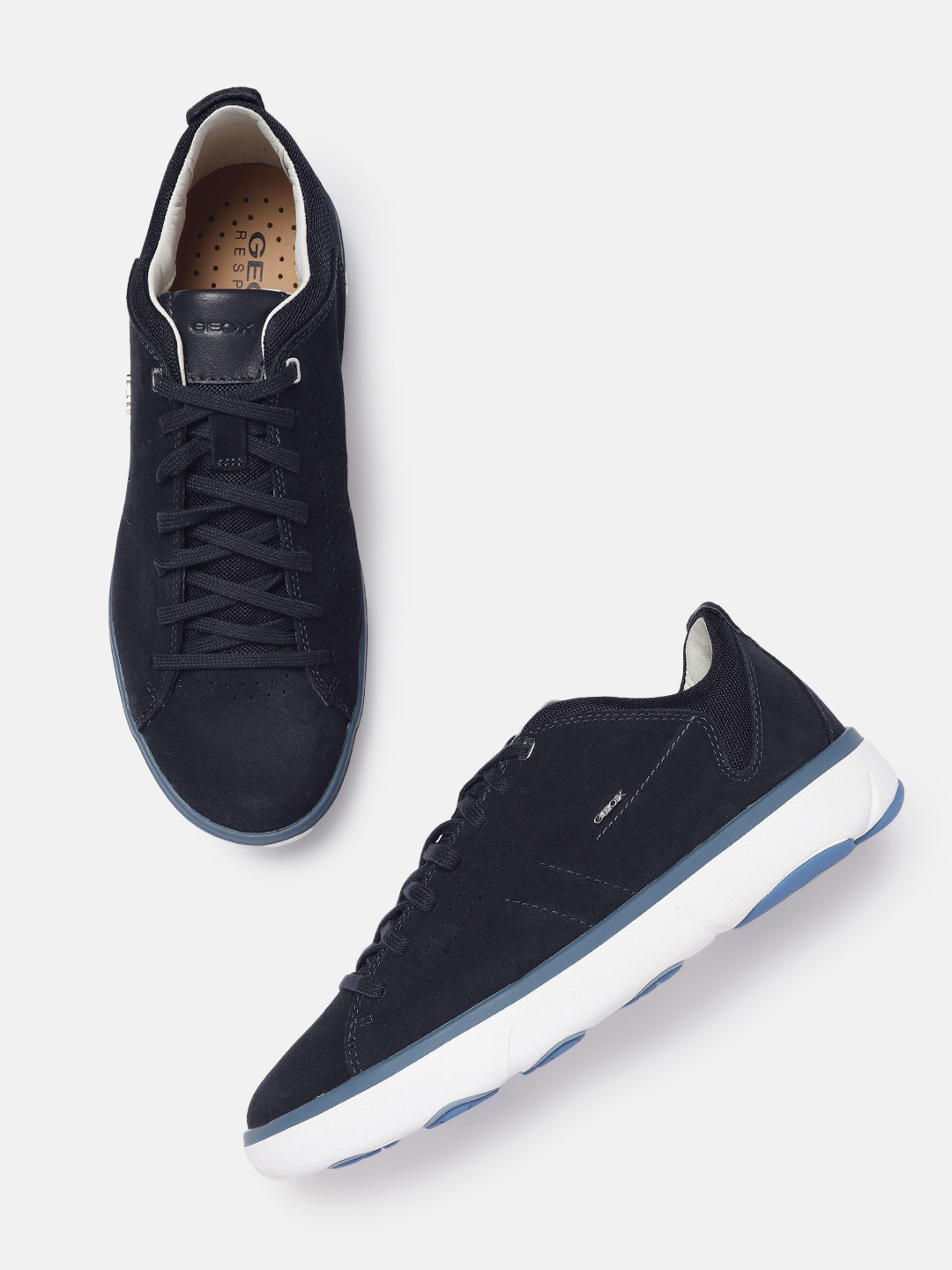 

Geox Men Navy Blue Leather Lightweight Sneakers