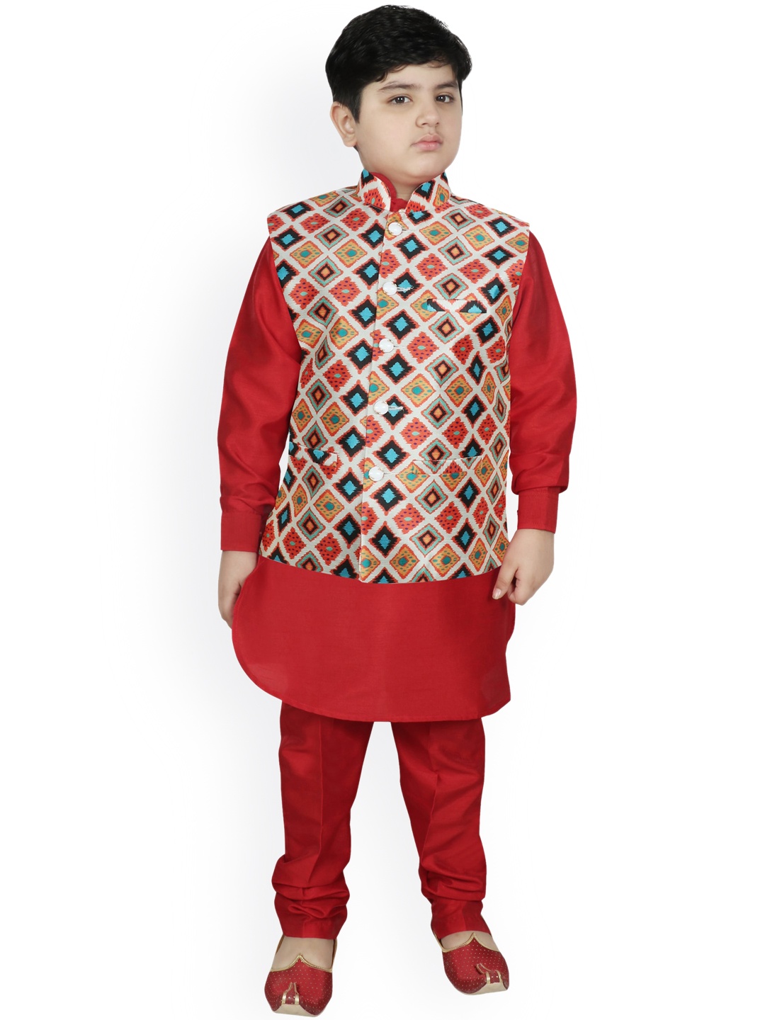 

SG YUVRAJ Boys Cream-Coloured Raw Silk Kurti with Pyjamas