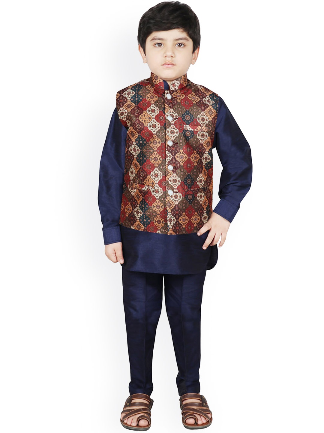 

SG YUVRAJ Boys Multicoloured Floral Layered Raw Silk Kurta with Pyjamas, Multi