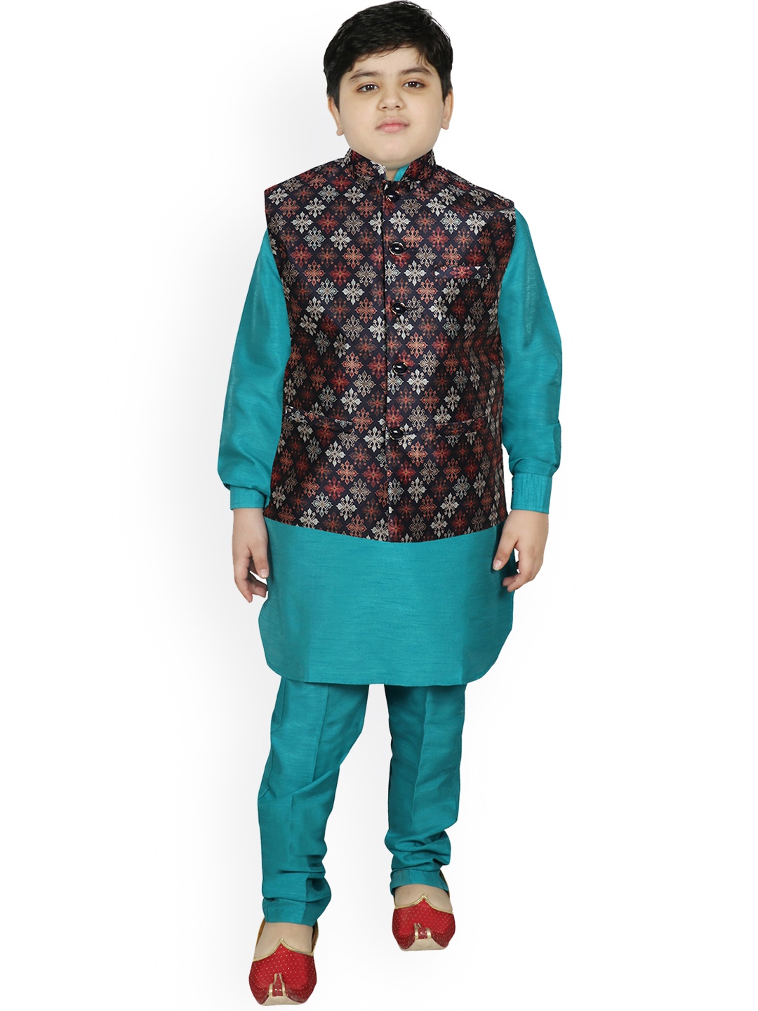 

SG YUVRAJ Boys Navy Blue Raw Silk Kurta with Churidar