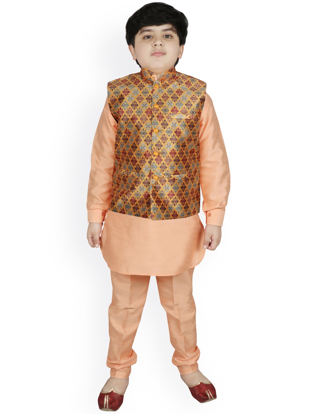 

SG YUVRAJ Boys Yellow Raw Silk Kurta with Trousers