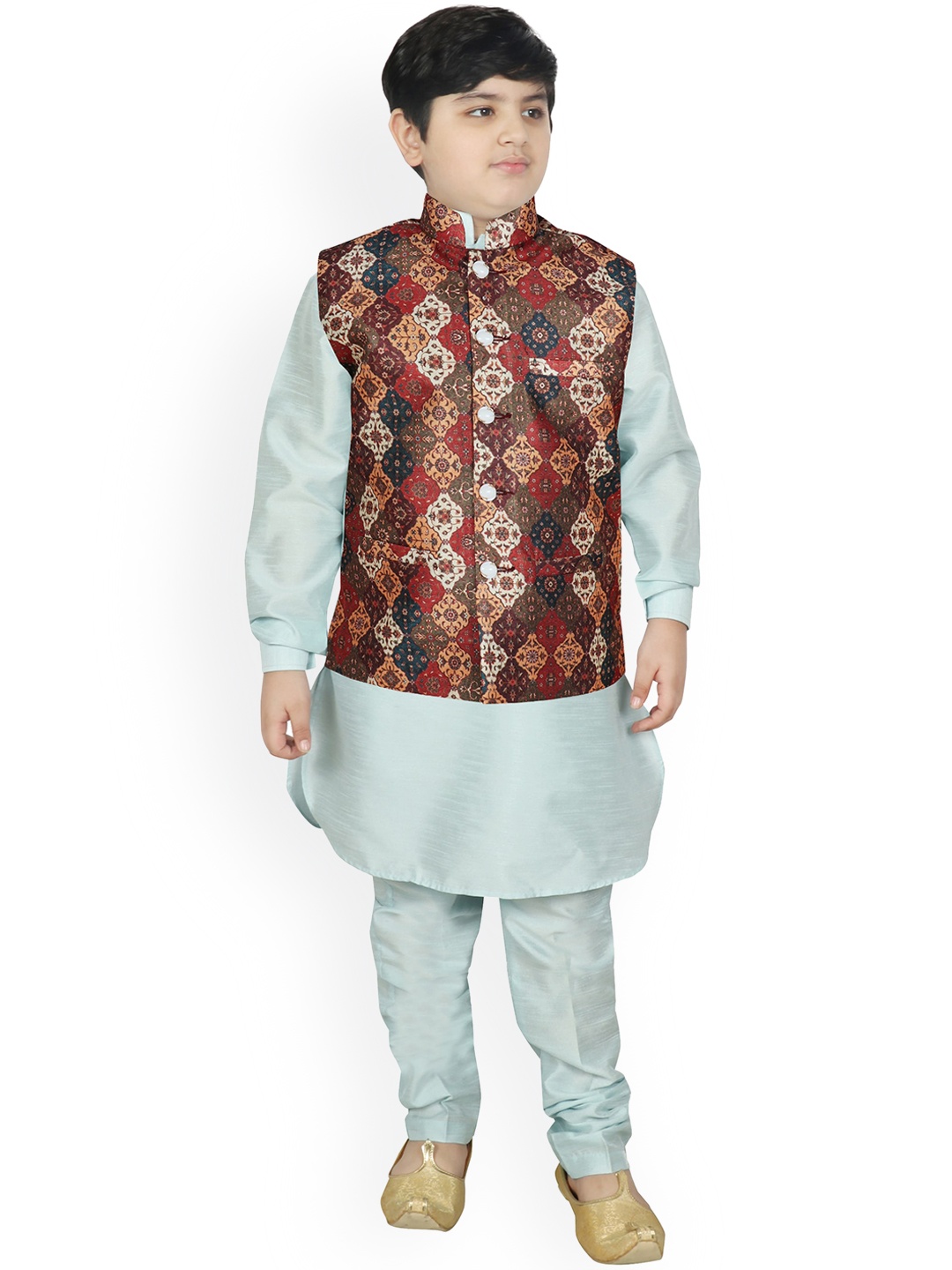 

SG YUVRAJ Boys Multicoloured Raw Silk Kurta with Pyjamas, Multi