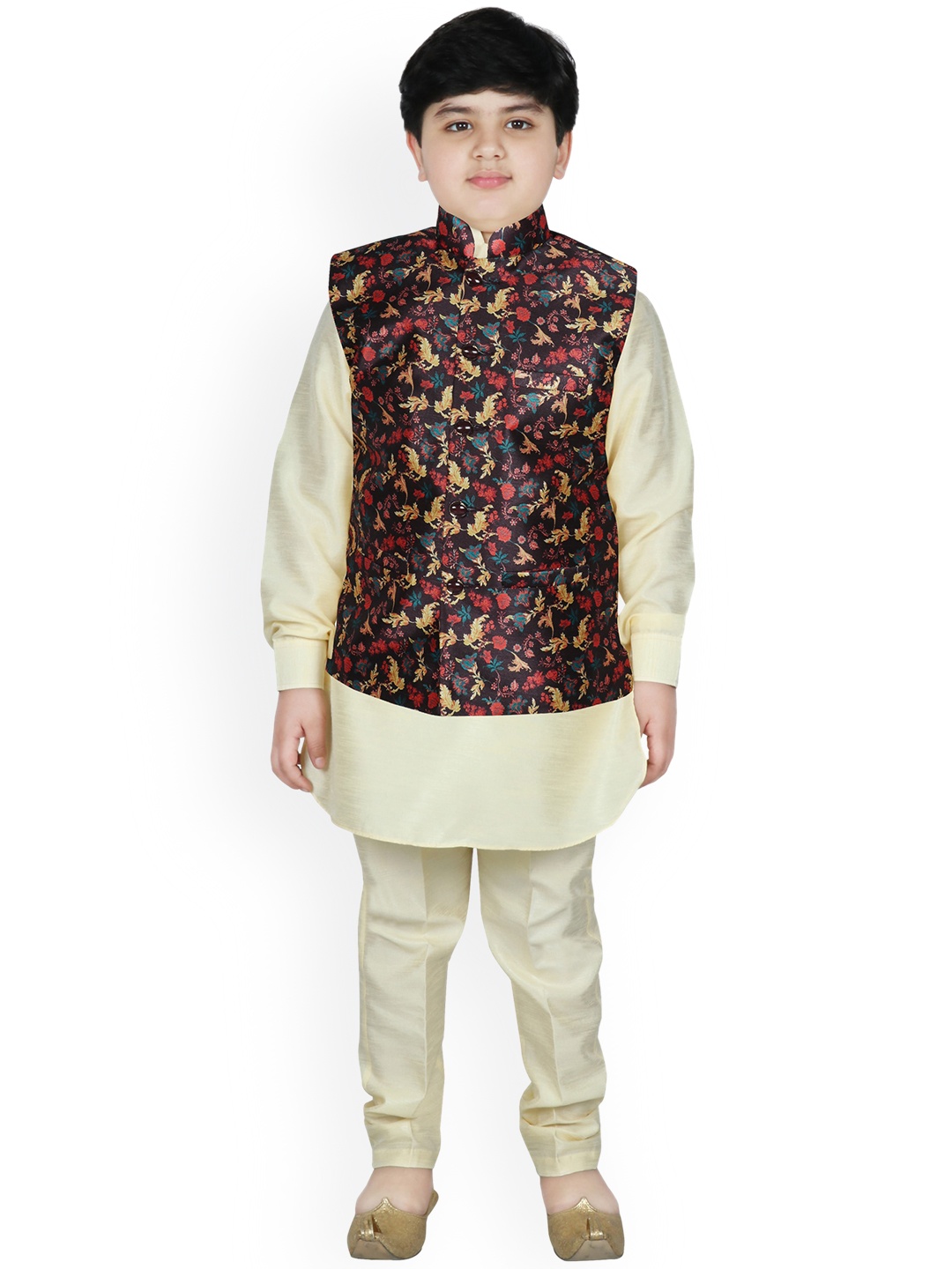 

SG YUVRAJ Boys Black Layered Raw Silk Kurta with Pyjamas