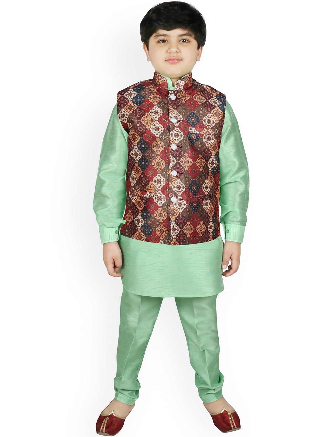 

SG YUVRAJ Boys Multicoloured Floral Raw Silk Kurta with Pyjamas, Multi