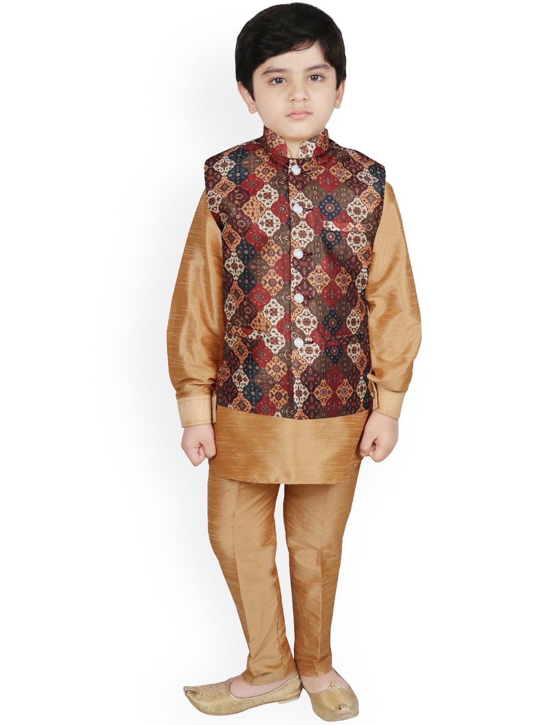 

SG YUVRAJ Boys Multicoloured Raw Silk Kurti with Trousers, Multi