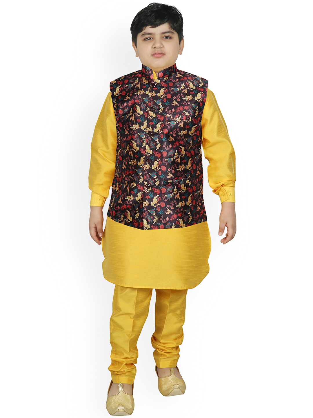 

SG YUVRAJ Boys Black Raw Silk Kurta with Churidar