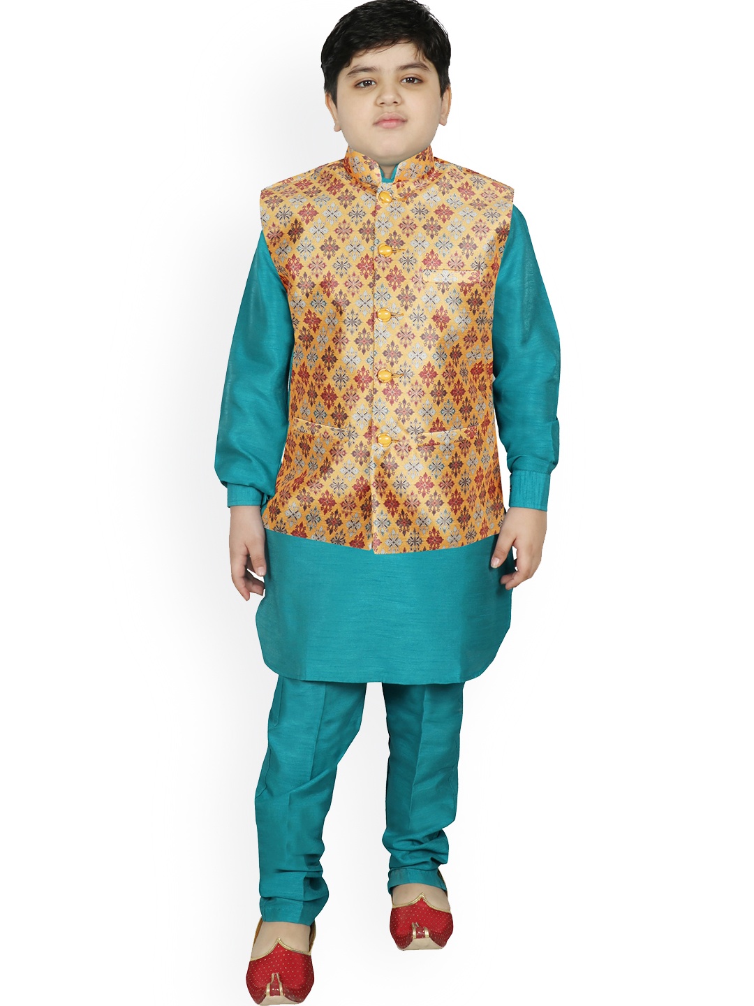 

SG YUVRAJ Boys Yellow Raw Silk Kurta with Churidar