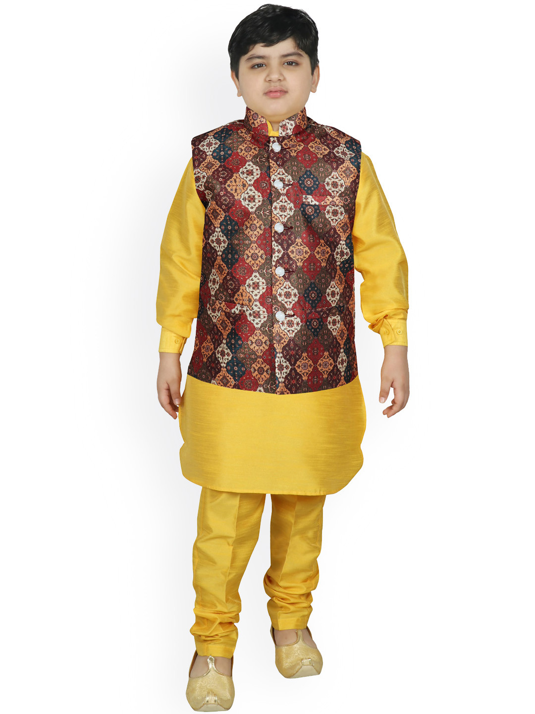 

SG YUVRAJ Boys Multicoloured Raw Silk Kurta with Churidar, Multi