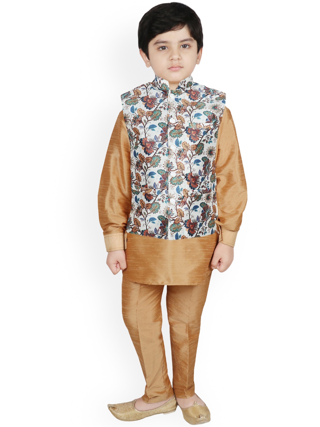 

SG YUVRAJ Boys White Layered Raw Silk Kurti with Trousers