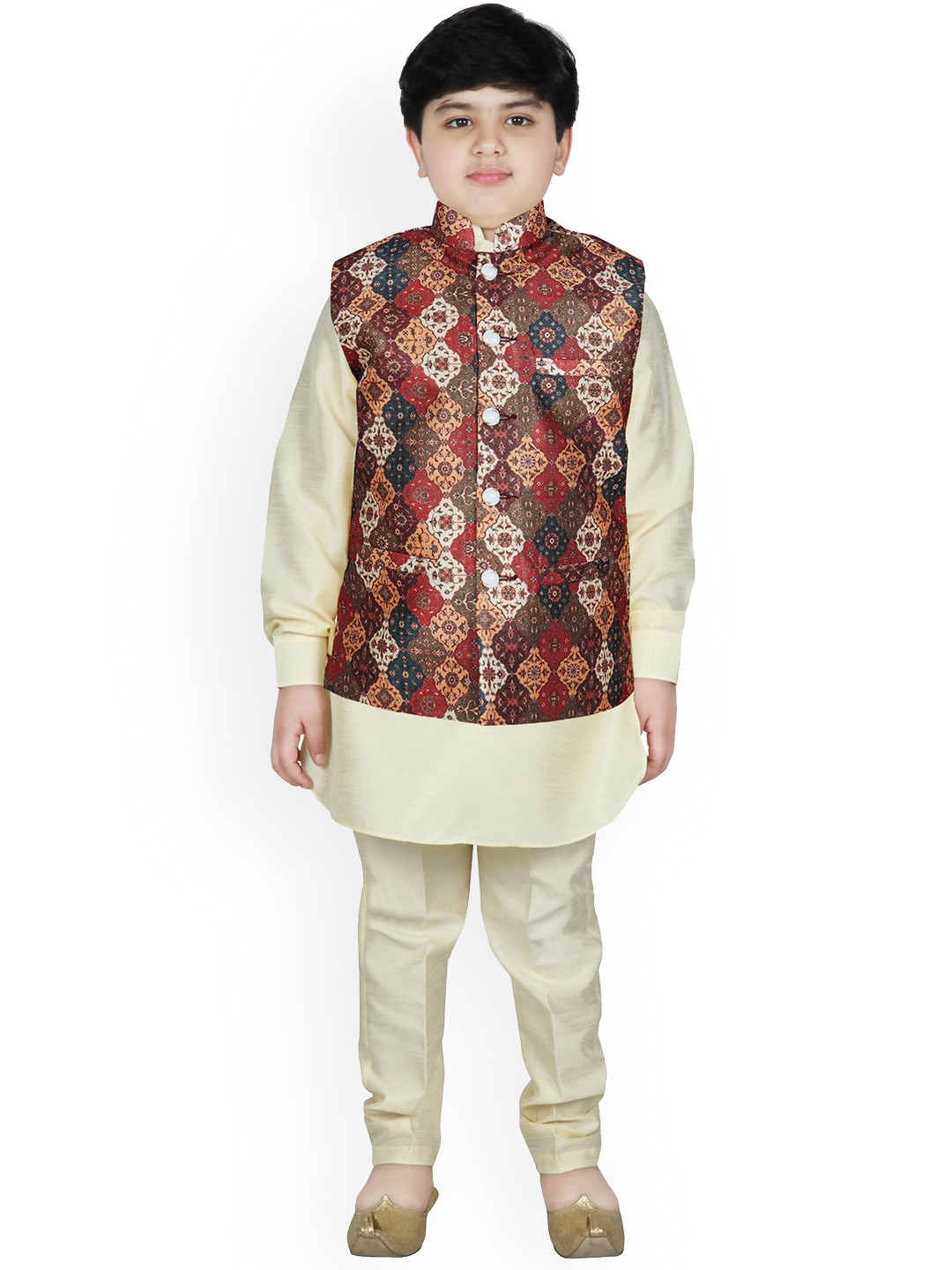 

SG YUVRAJ Boys Multicoloured Layered Raw Silk Kurta with Pyjamas, Multi