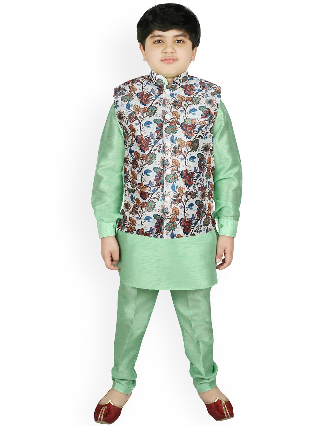 

SG YUVRAJ Boys White Raw Silk Kurti with Pyjamas