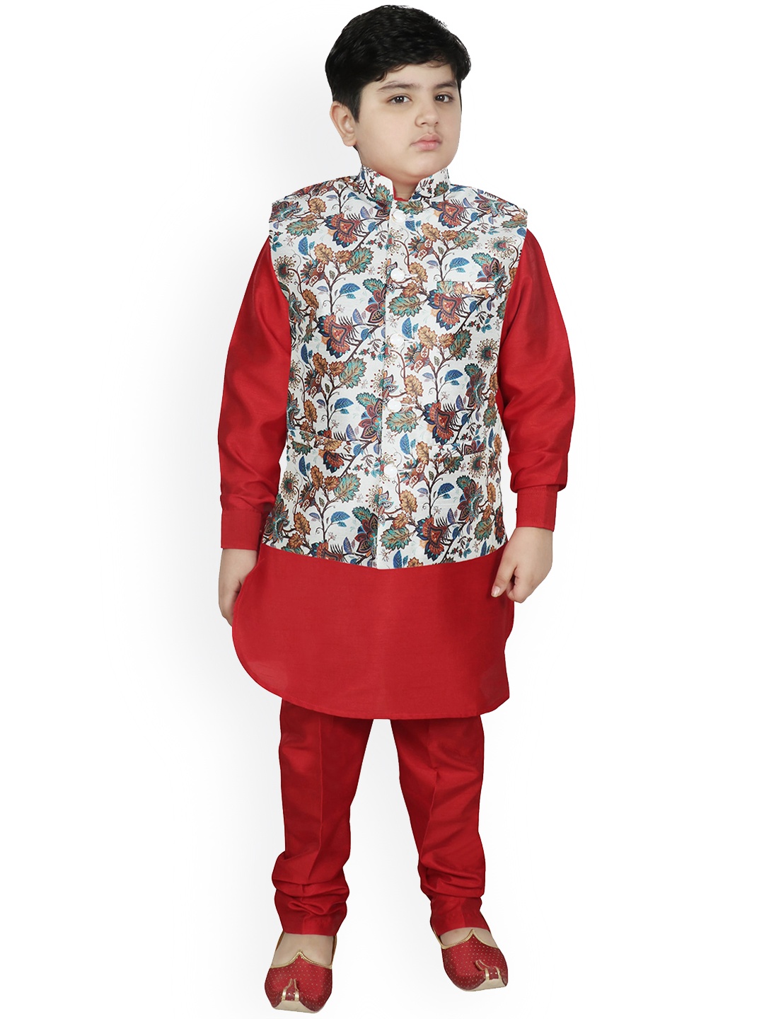 

SG YUVRAJ Boys White Layered Raw Silk Kurti with Pyjamas