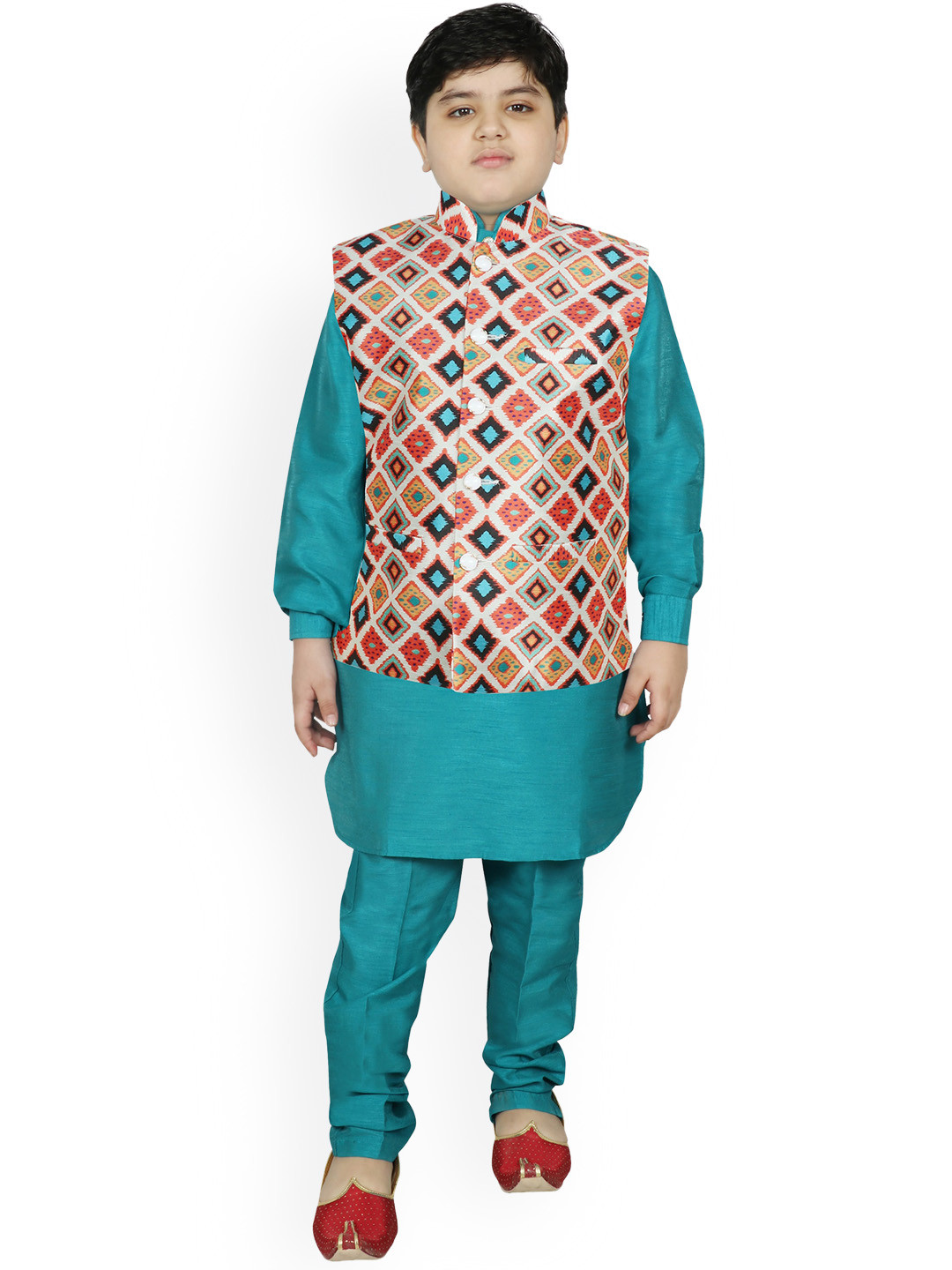 

SG YUVRAJ Boys Cream-Coloured Raw Silk Kurta with Churidar