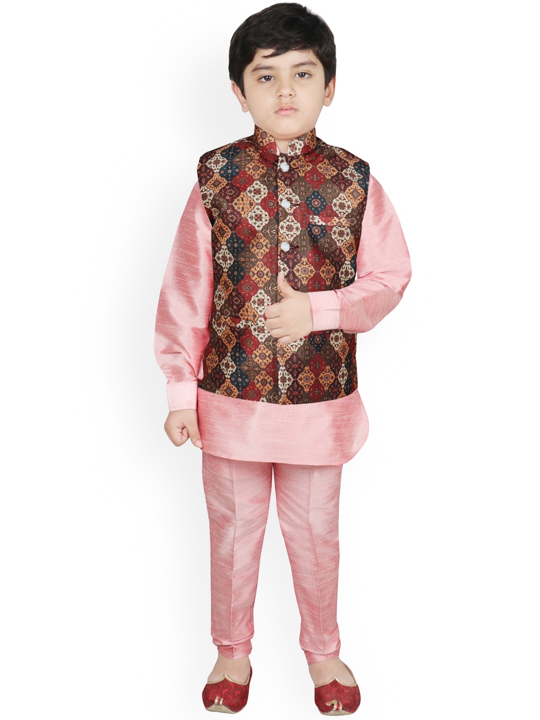 

SG YUVRAJ Boys Multicoloured Layered Raw Silk Kurta with Trousers, Multi