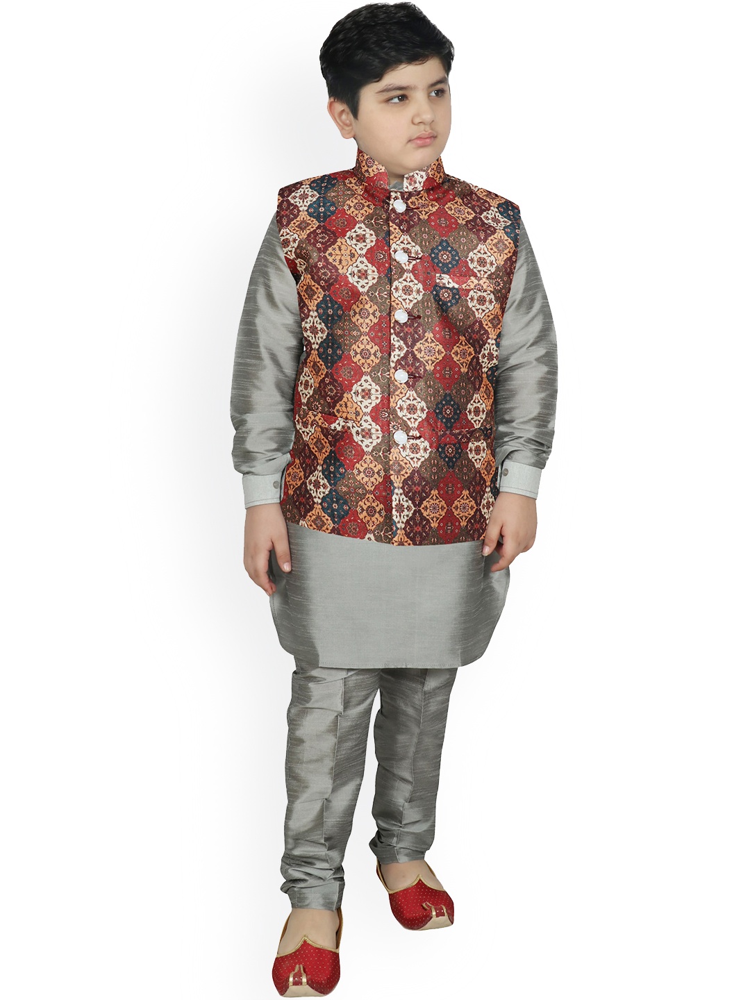 

SG YUVRAJ Boys Multicoloured Raw Silk Kurta with Trousers, Multi