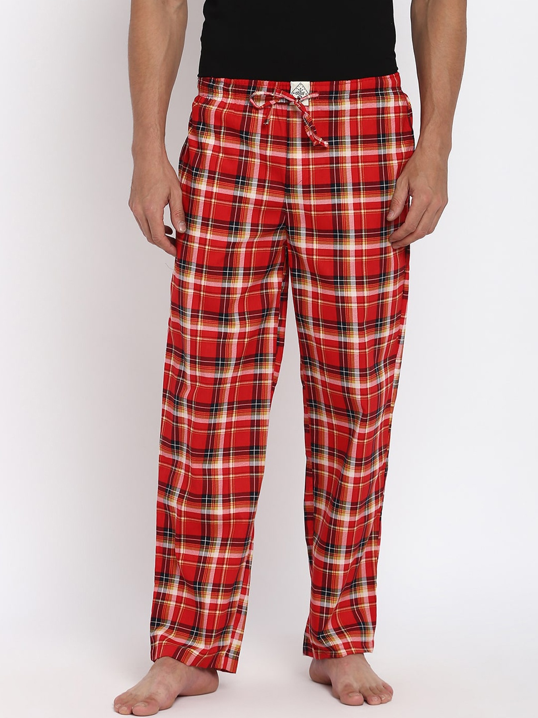 

abof Men Red & Black Checkered Lounge Pants