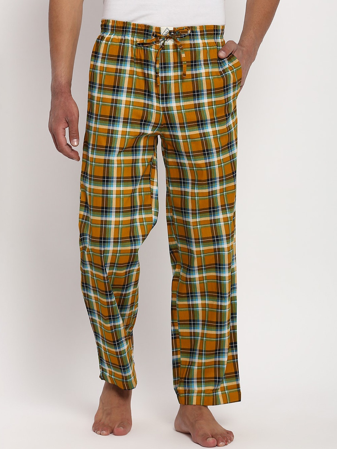 

abof Men Yellow & Green Checked Cotton Lounge Pants