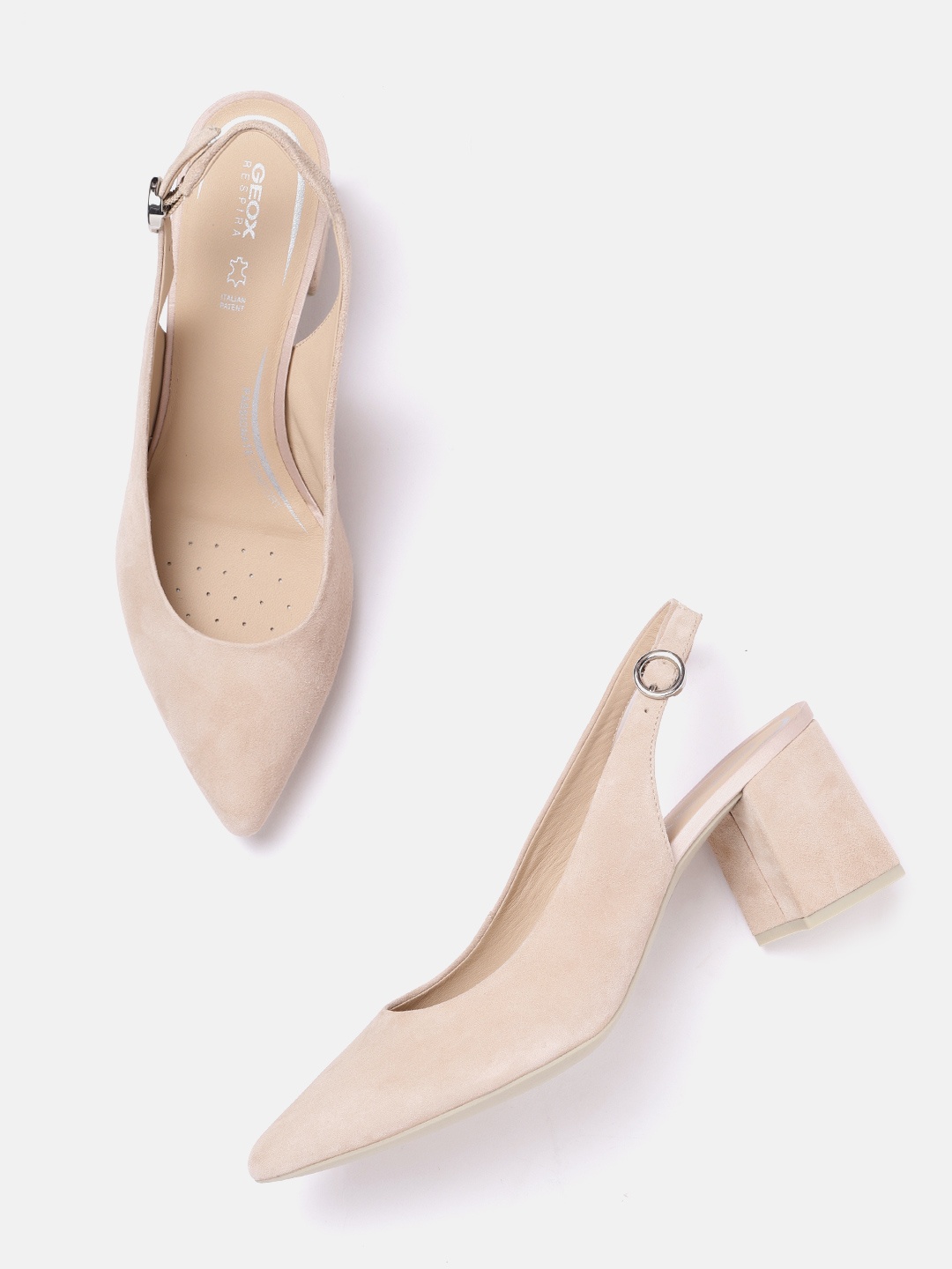 

Geox Beige Leather Block Pumps with Buckles