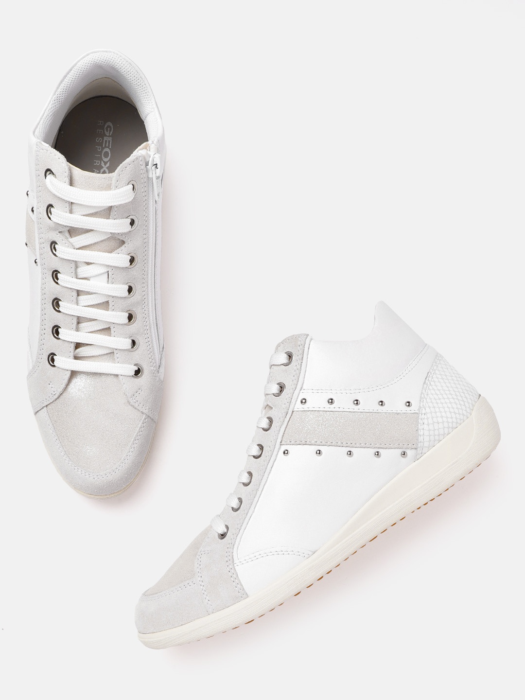 

Geox Women White Colourblocked Leather Lightweight Sneakers