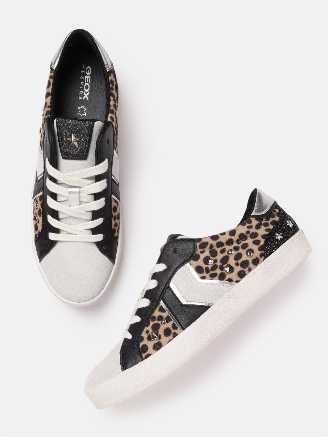 

Geox Women Beige Printed Leather Sneakers